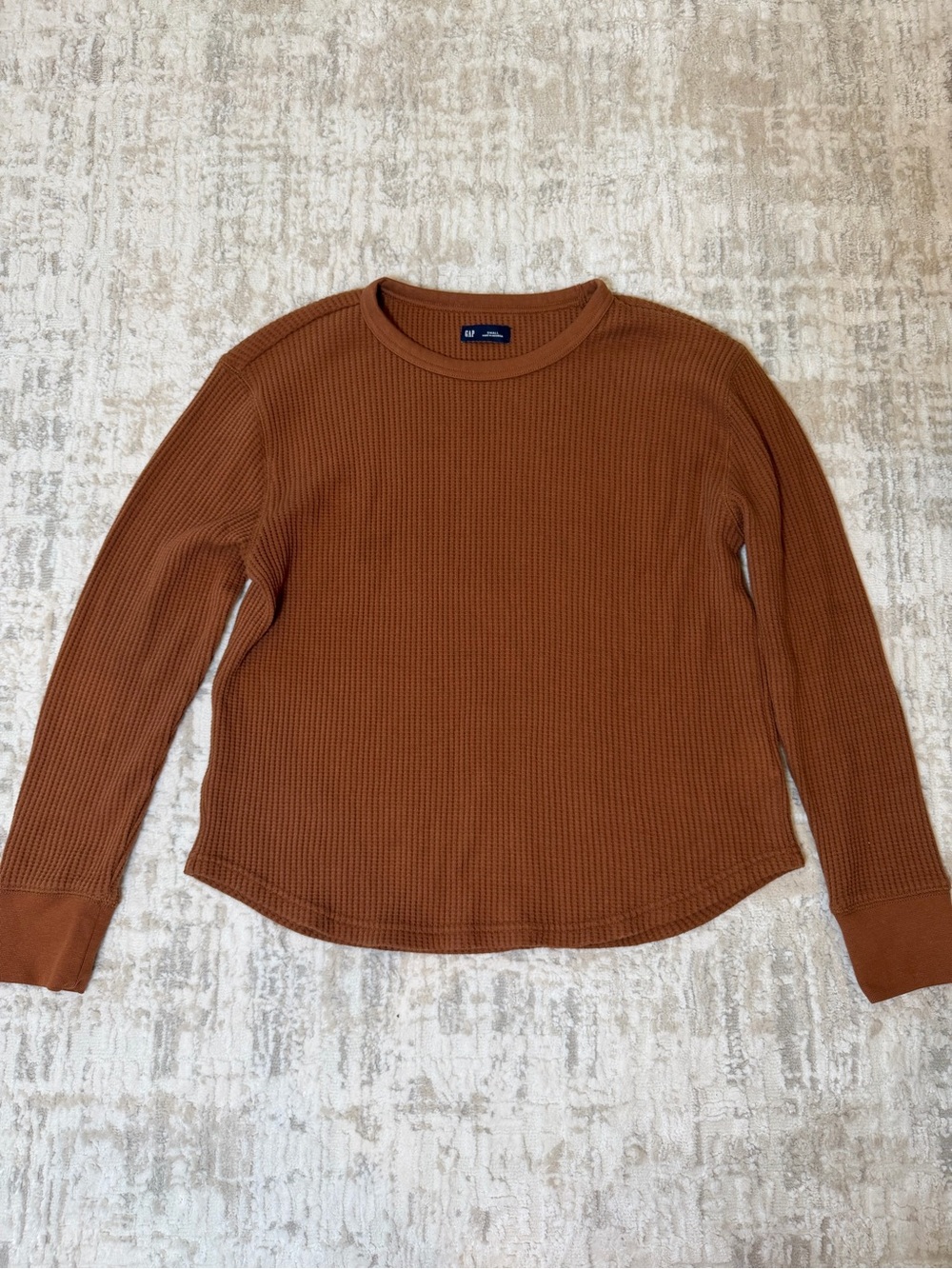 Size S Guess Women's Long Sleeve Waffle Knit Top - Rust Brown